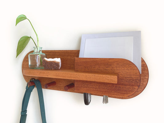 Exotic Mahogany Wood Entryway Organizer