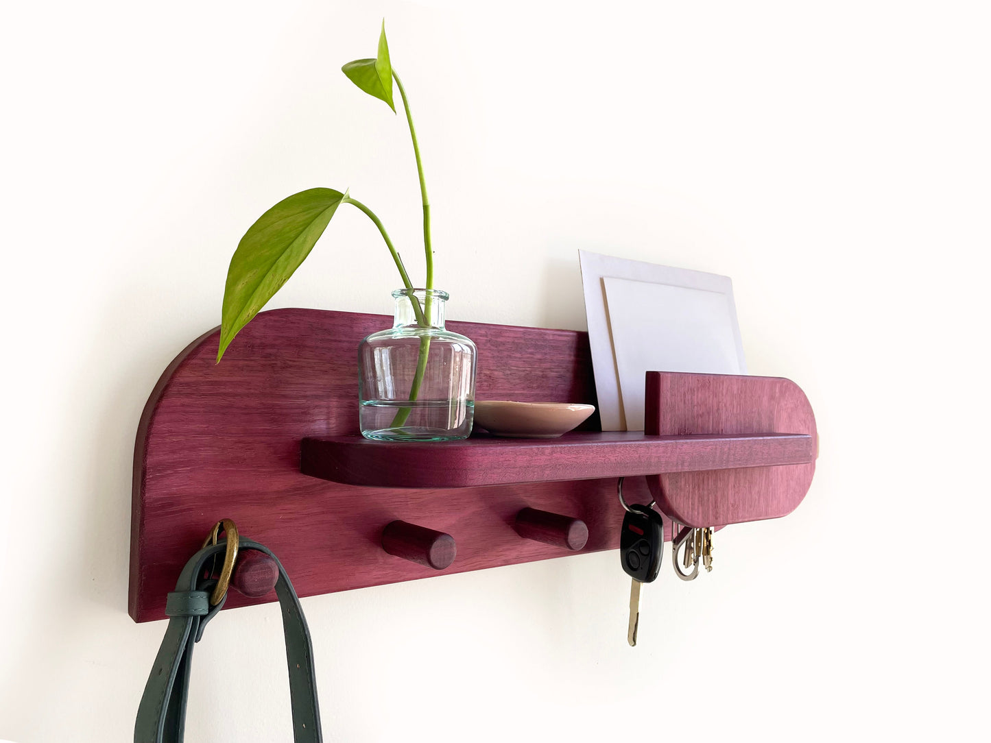 Exotic Purpleheart Wood Entryway Organizer