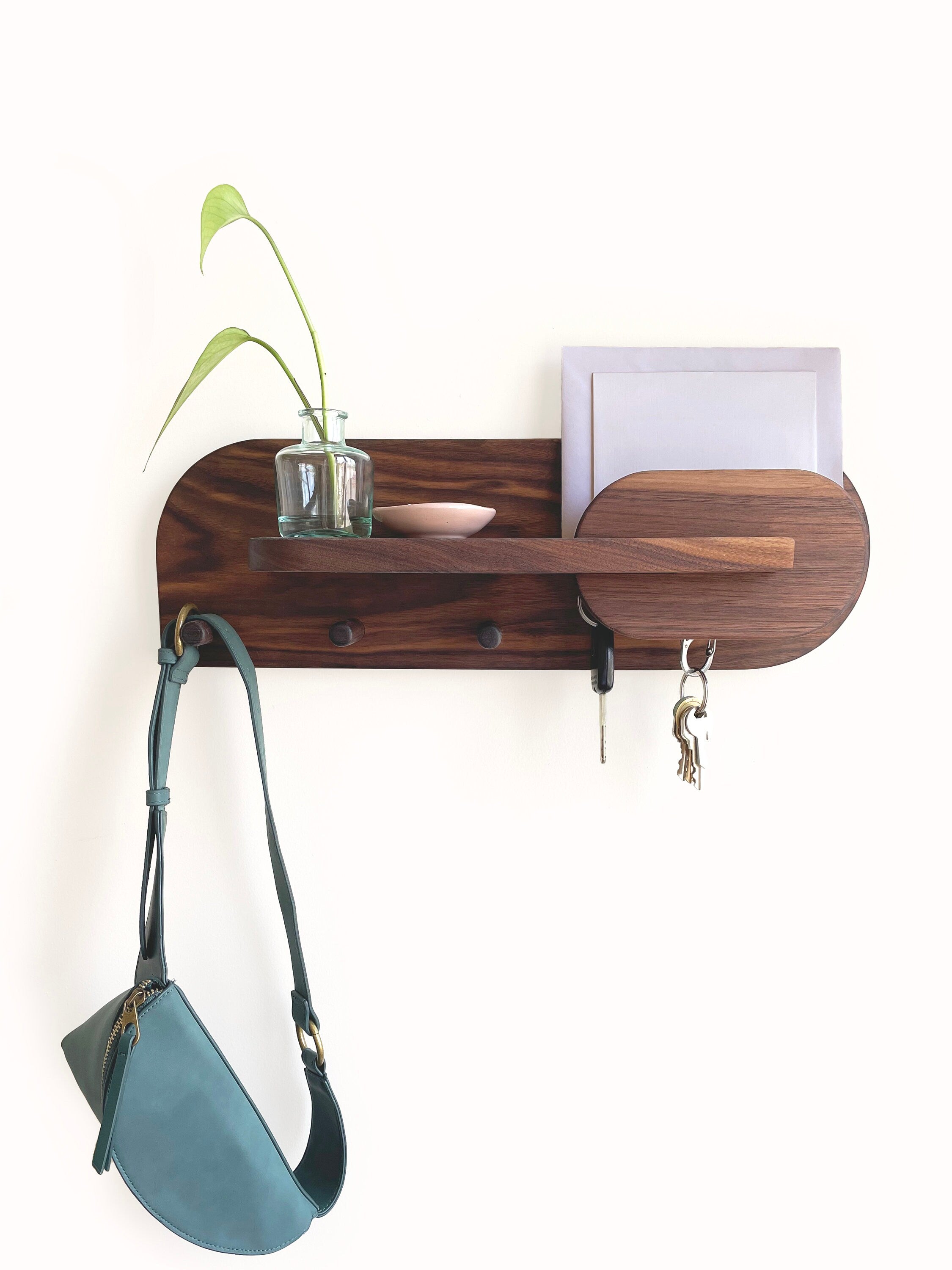 Exotic Walnut Wood Entryway Organizer