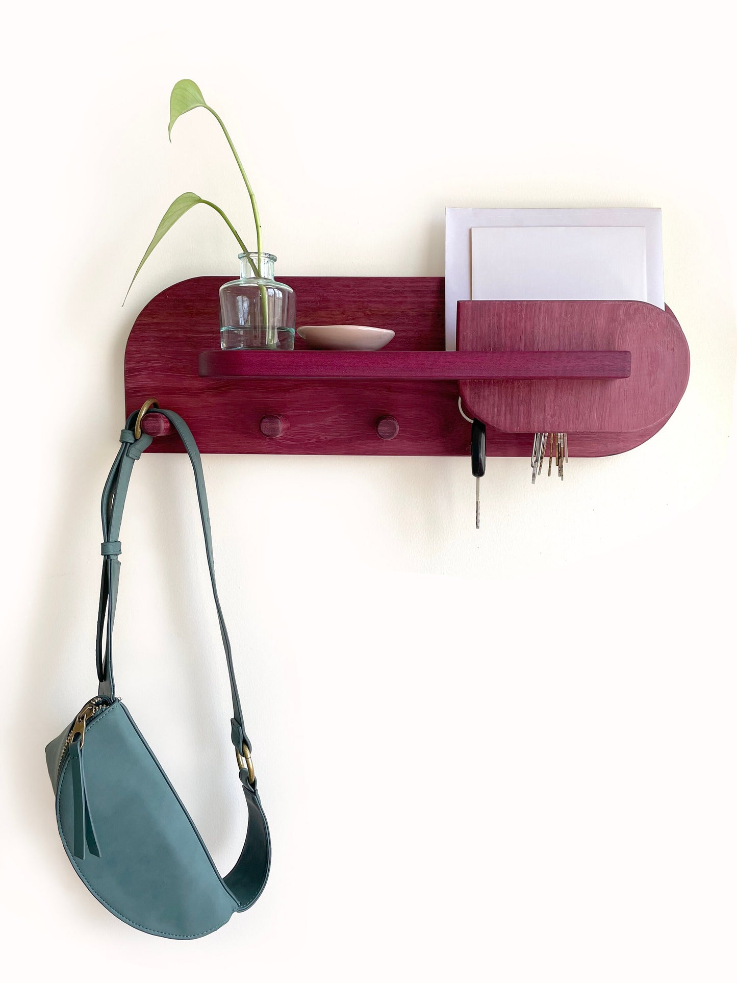 Exotic Purpleheart Wood Entryway Organizer