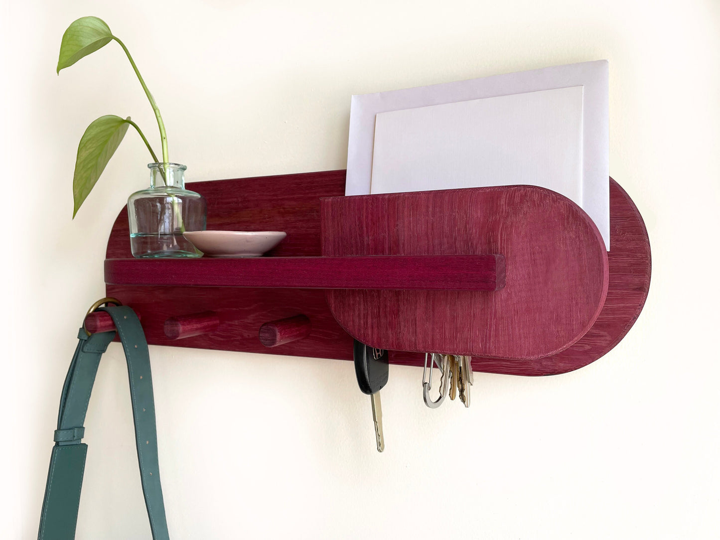 Exotic Purpleheart Wood Entryway Organizer