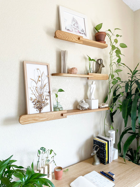 Mid-Century Hardwood Floating Shelf