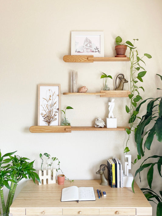 Mid-Century Hardwood Floating Shelf