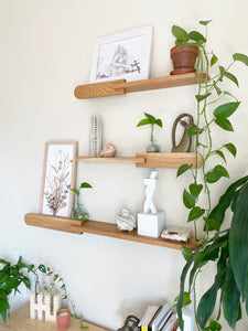 41-1/4" Custom White Oak Mid-Century Hardwood Floating Shelf