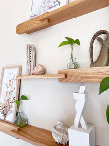 Oak floating entryway shelf