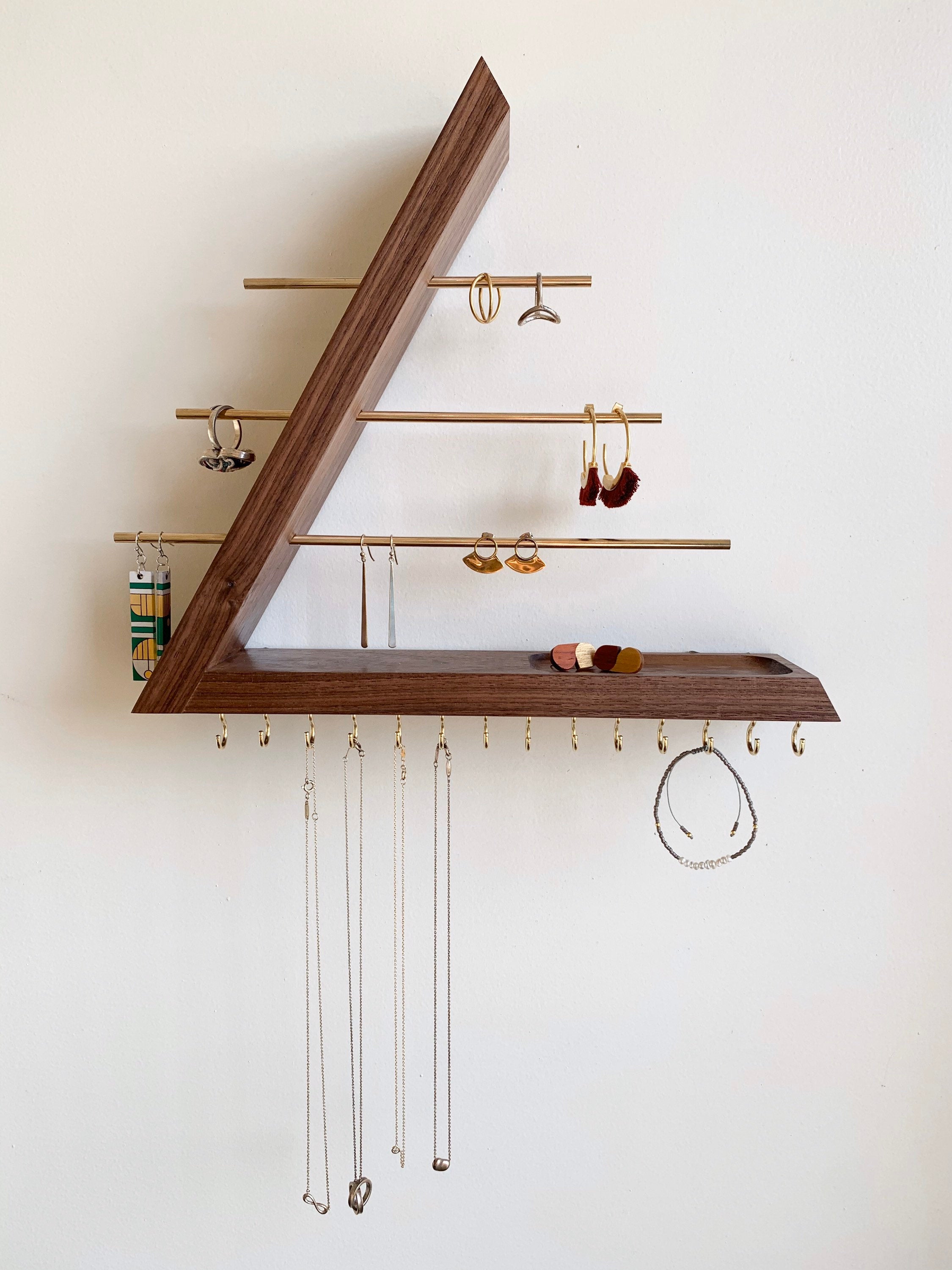 Jewelry Organizer with Ring Holder | Wall Mount Necklace Holder | Extra  Hooks