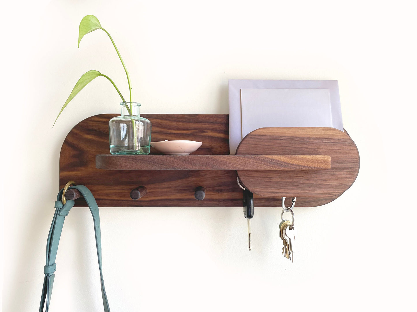 Exotic Walnut Wood Entryway Organizer