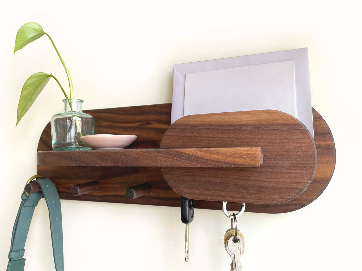 Exotic Walnut Wood Entryway Organizer