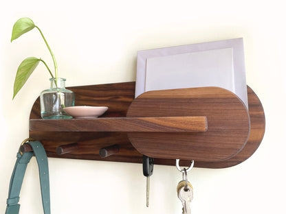 Exotic Walnut Wood Entryway Organizer