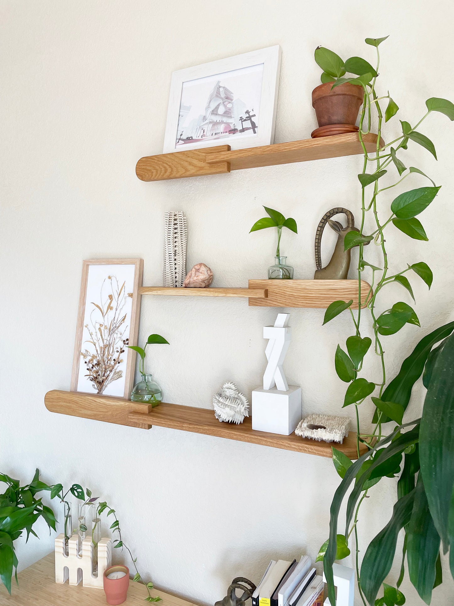 Mid-Century Hardwood Floating Shelf