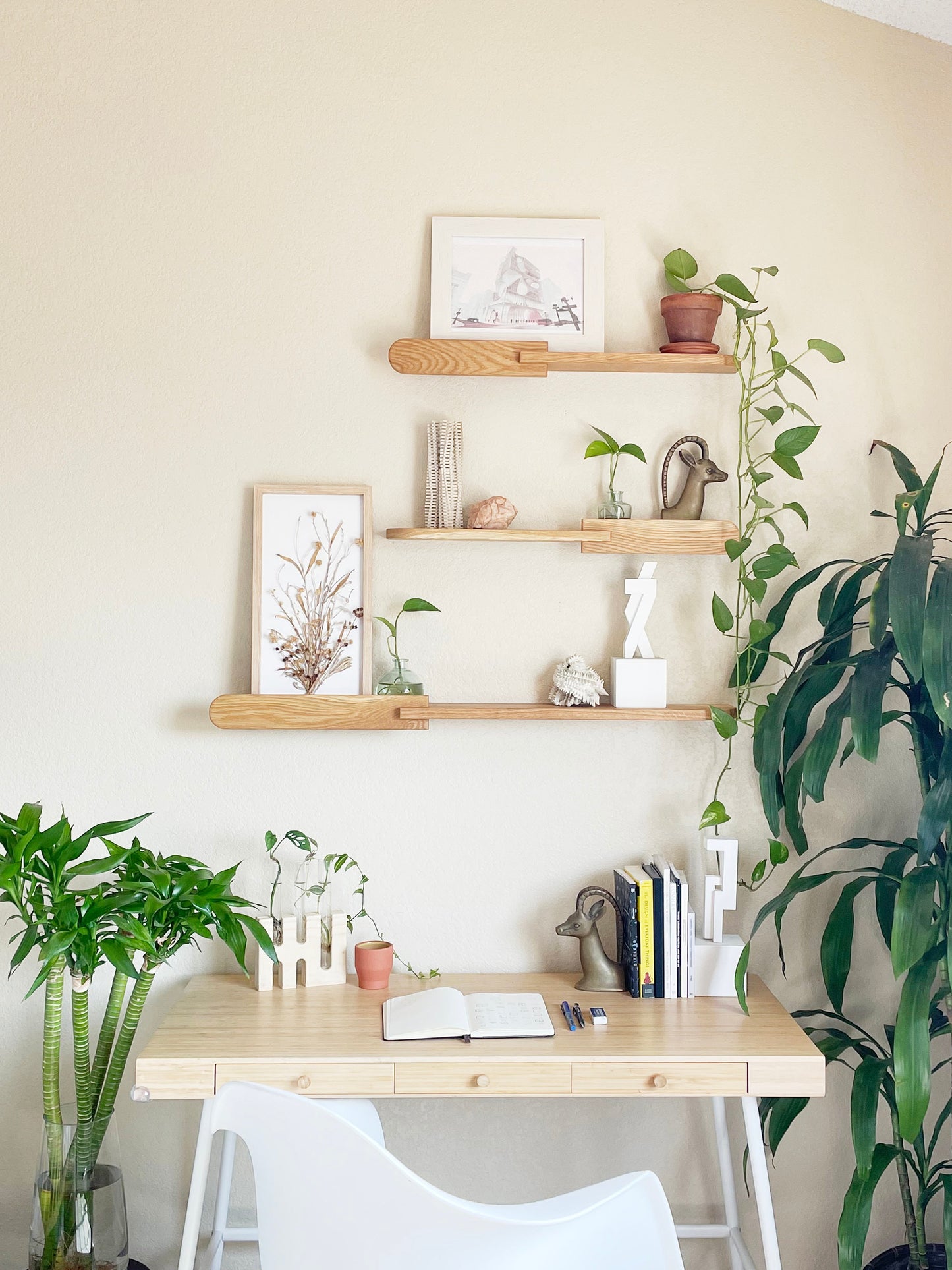 Mid-Century Hardwood Floating Shelf